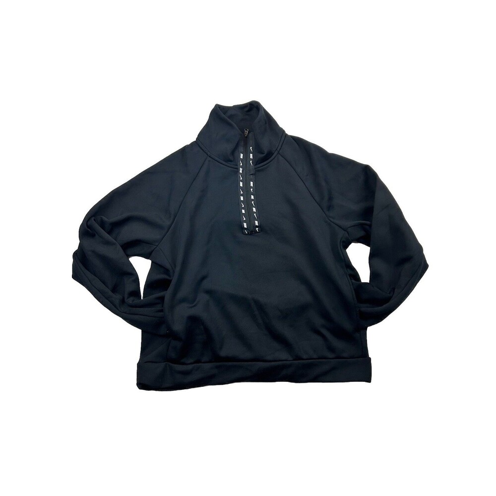 Nike Fleece Lined 1/4 Zip Pullover Womens S Black Long Sleeve Center Check Rear